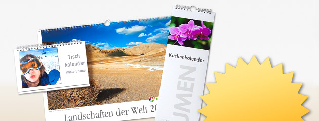 Fotokalender mit eigenen Bildern auf echtem Fotopapier und professioneller Kalenderringbindung.